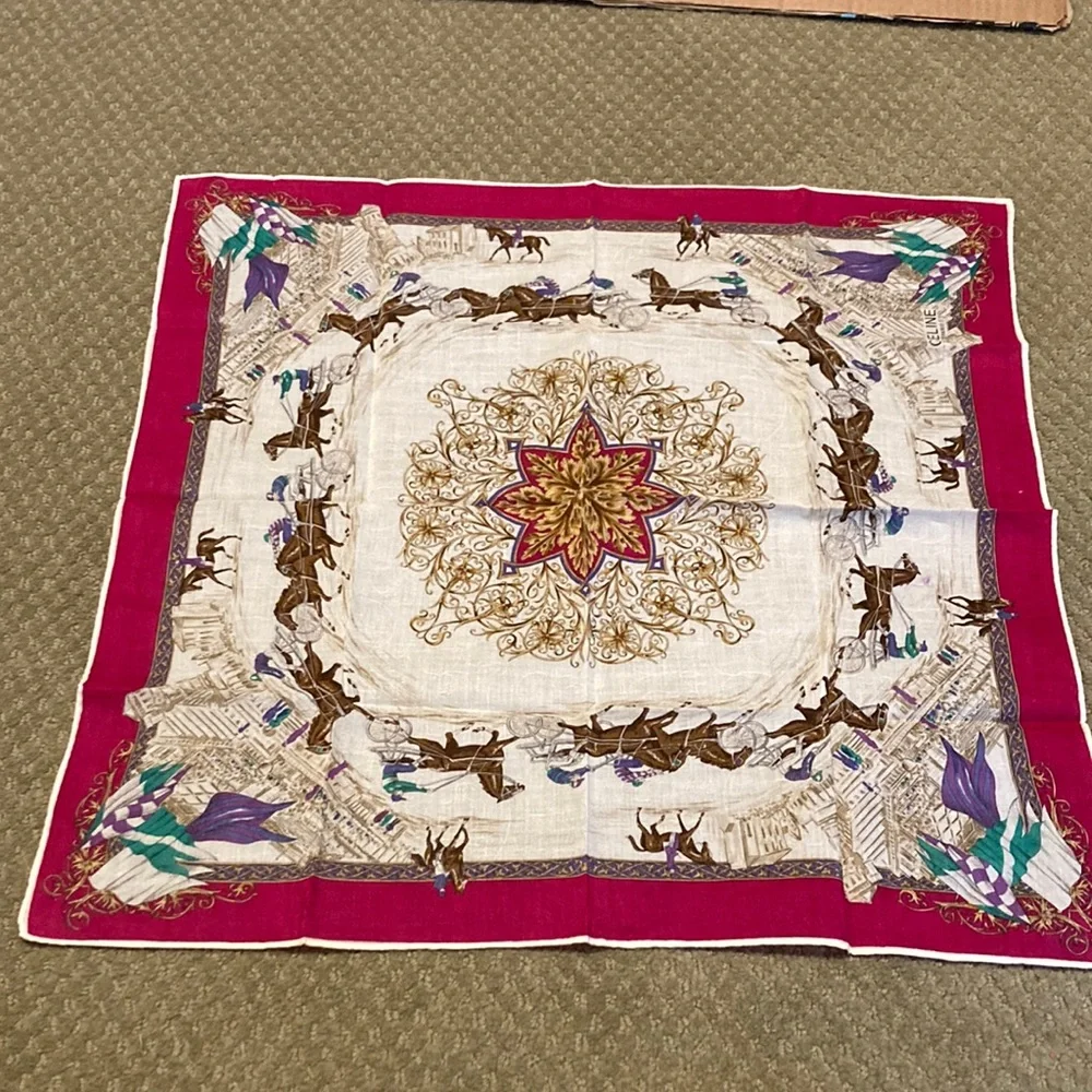 CELINE HORSE CARRIAGE PINK WHITE SCARF - Picture 2 of 5